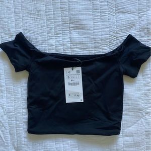 NWT ZARA Off the Shoulder Cropped Black Top